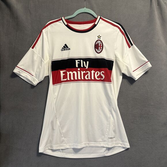 ACM AC Milan Fly Emirates Adidas Kit Soccer Jersey S/S Mens Size M White Red - Picture 1 of 8